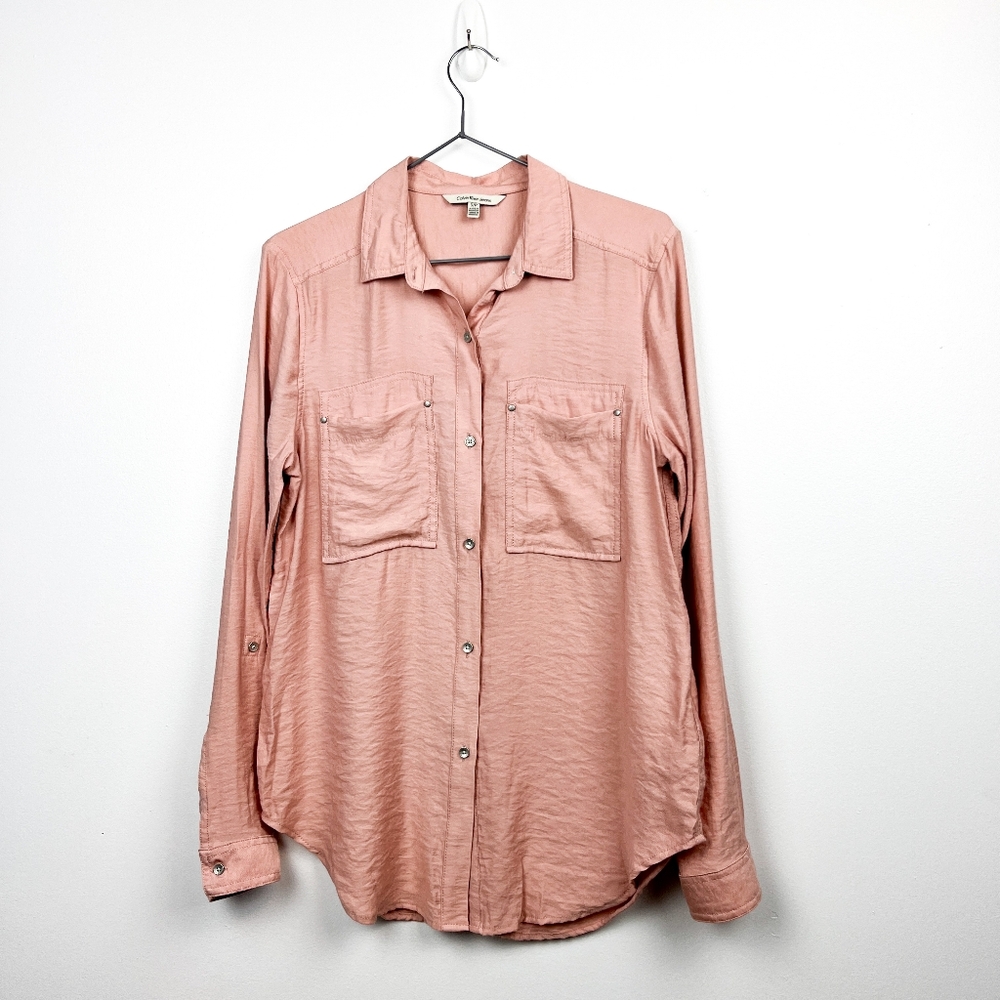 Calvin Klein Pink-Peach Long Sleeve Button-Up Shirt